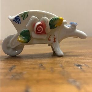 Miniature Porcelain Wheelbarrow Floral Flower Vintage Made In Japan